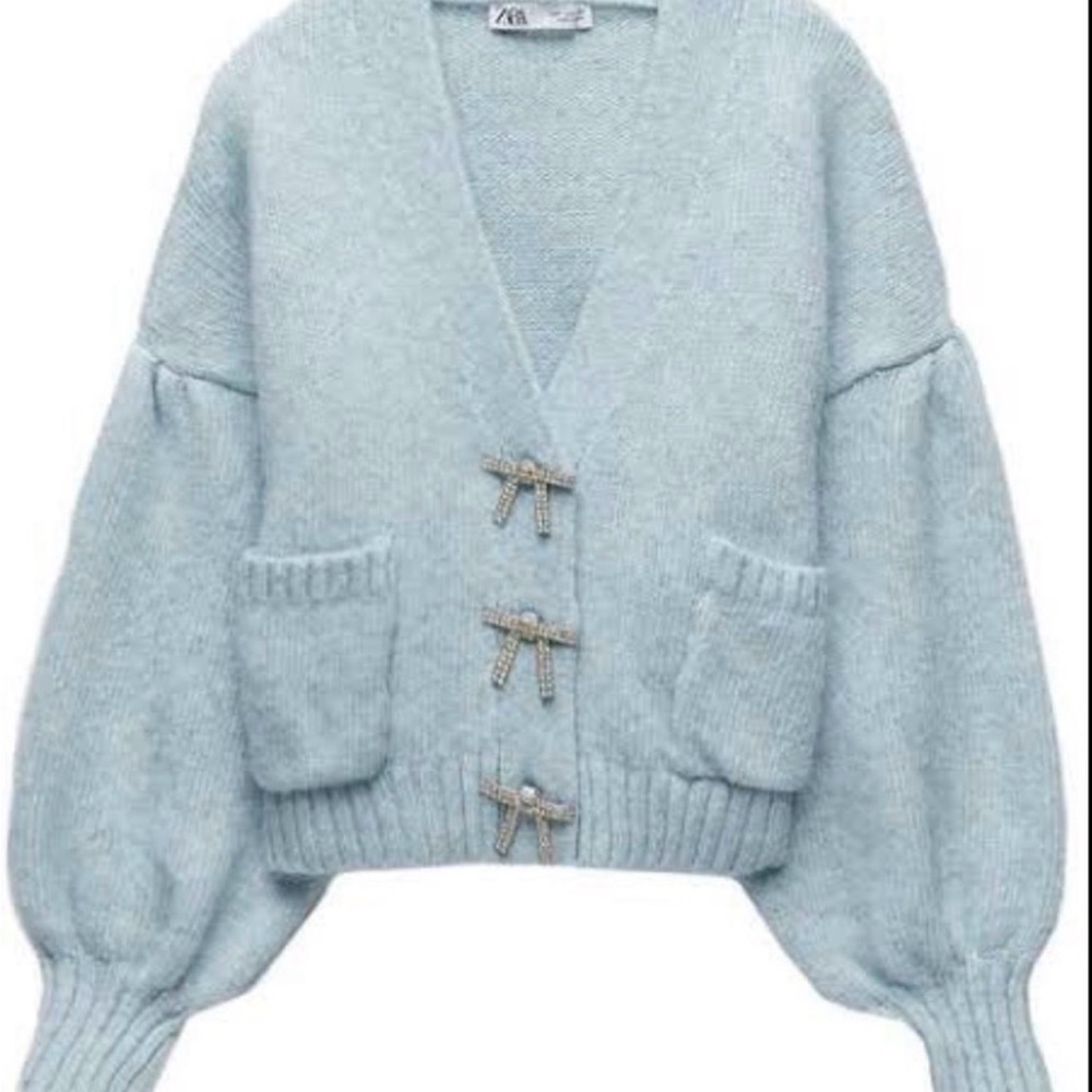 Zara Soft Blue Knit Cardigan